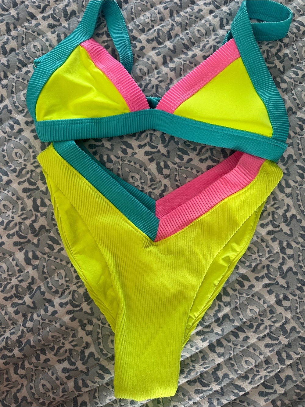 One one Neon Triangle Bikini Set - neon yellow, Turquoise & Pink